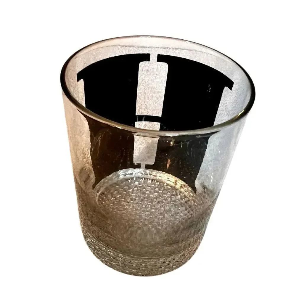 Vintage Modern Glass Monogram Lowball Black Bold Letter H Glassware 4in Tall